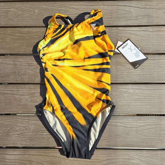 TYR DuraFast  MaxFit 1pc Swimsuit Gold/black 1 Piece Youth Sz 24 New - Picture 1 of 4